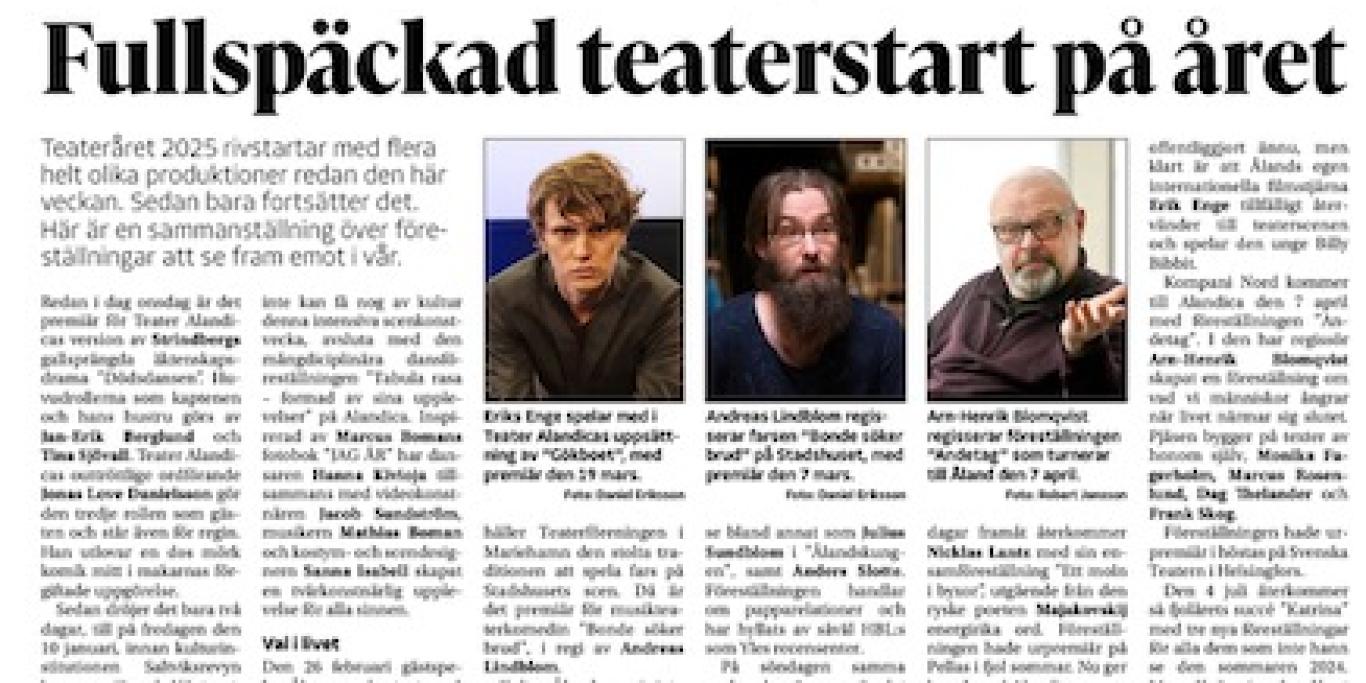 Fullspäckad teaterstart på året/Ålandstidningen 8.1.2025