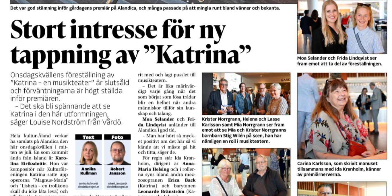 Ålandstidningen 18.7.2024 Katrina intresse